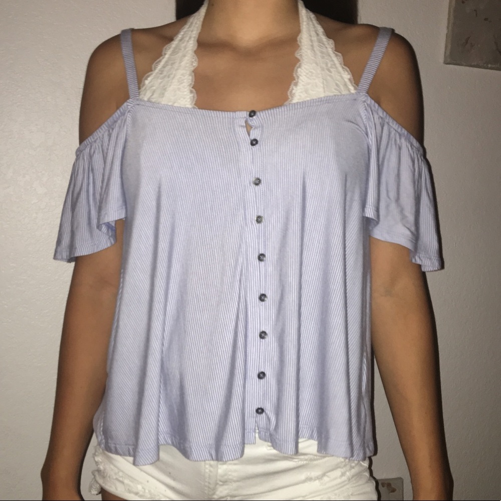 Blue off the shoulder tank!